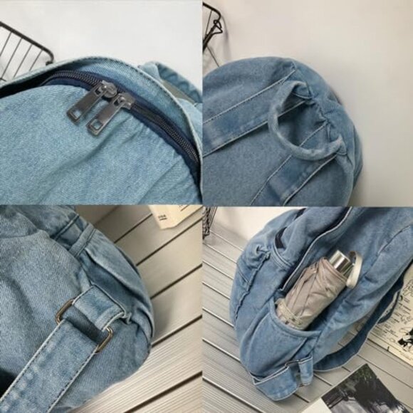 Lightweight Travel Denim Backpack Vintage Y2K Daypack Adjustable Shoulder Bags - Picture 5 of 7
